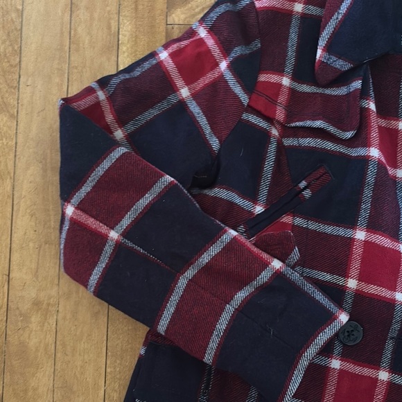 Red and Blue Plaid Peacoat - Picture 3 of 7